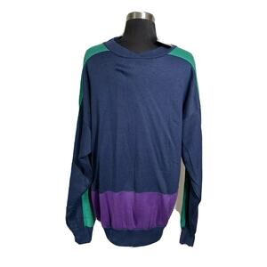 Vintage 90s New NWT Sweatshirt Color Block Navy Purple Green Southern Classic L